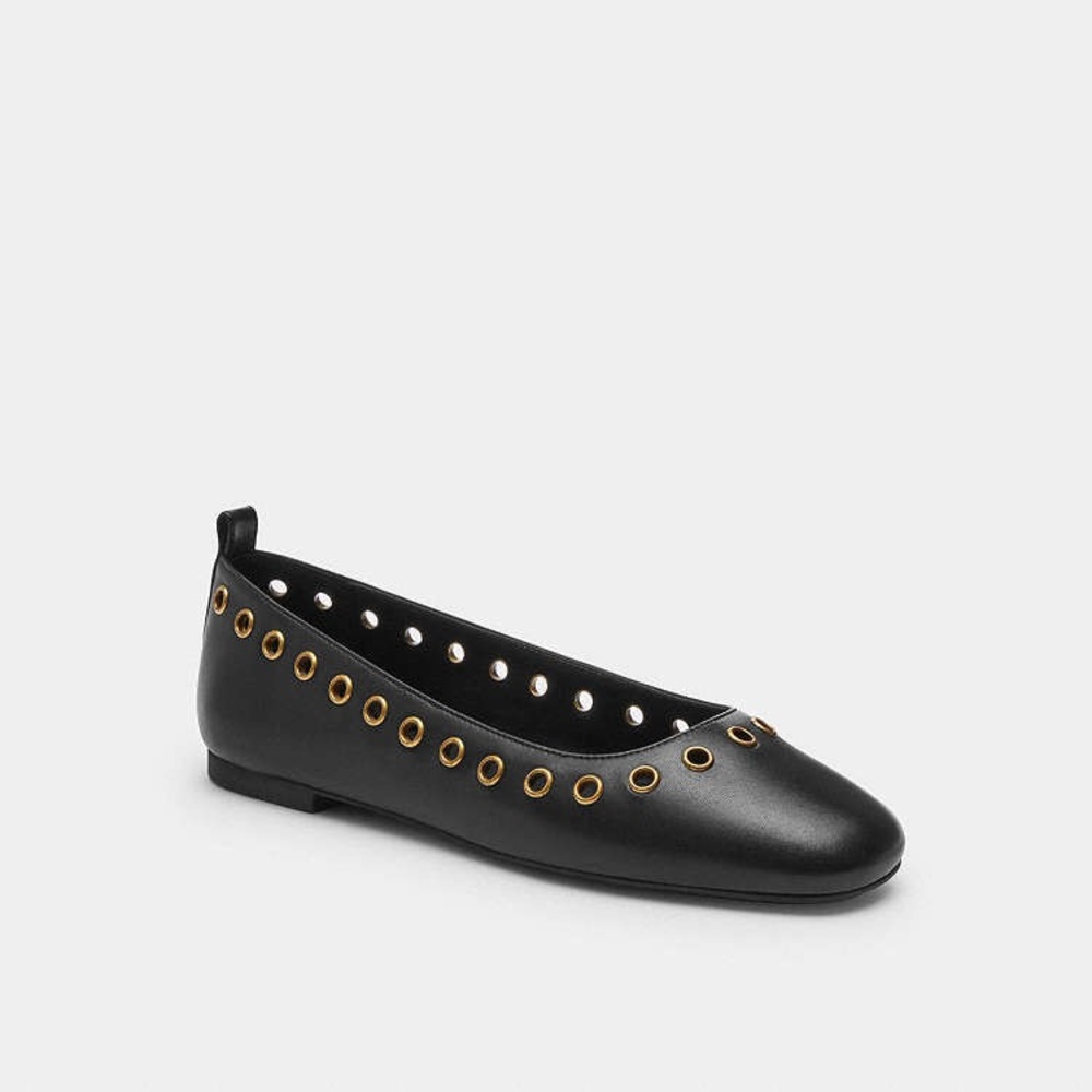 Coach Black Leather Grommet Ballet Flats